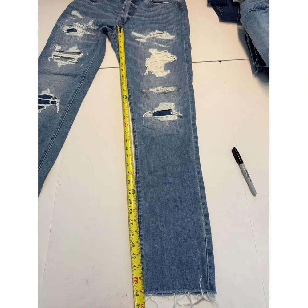 American Eagle Distressed Straight Leg Jeans Mens 32x34 Blue Denim Raw Hem